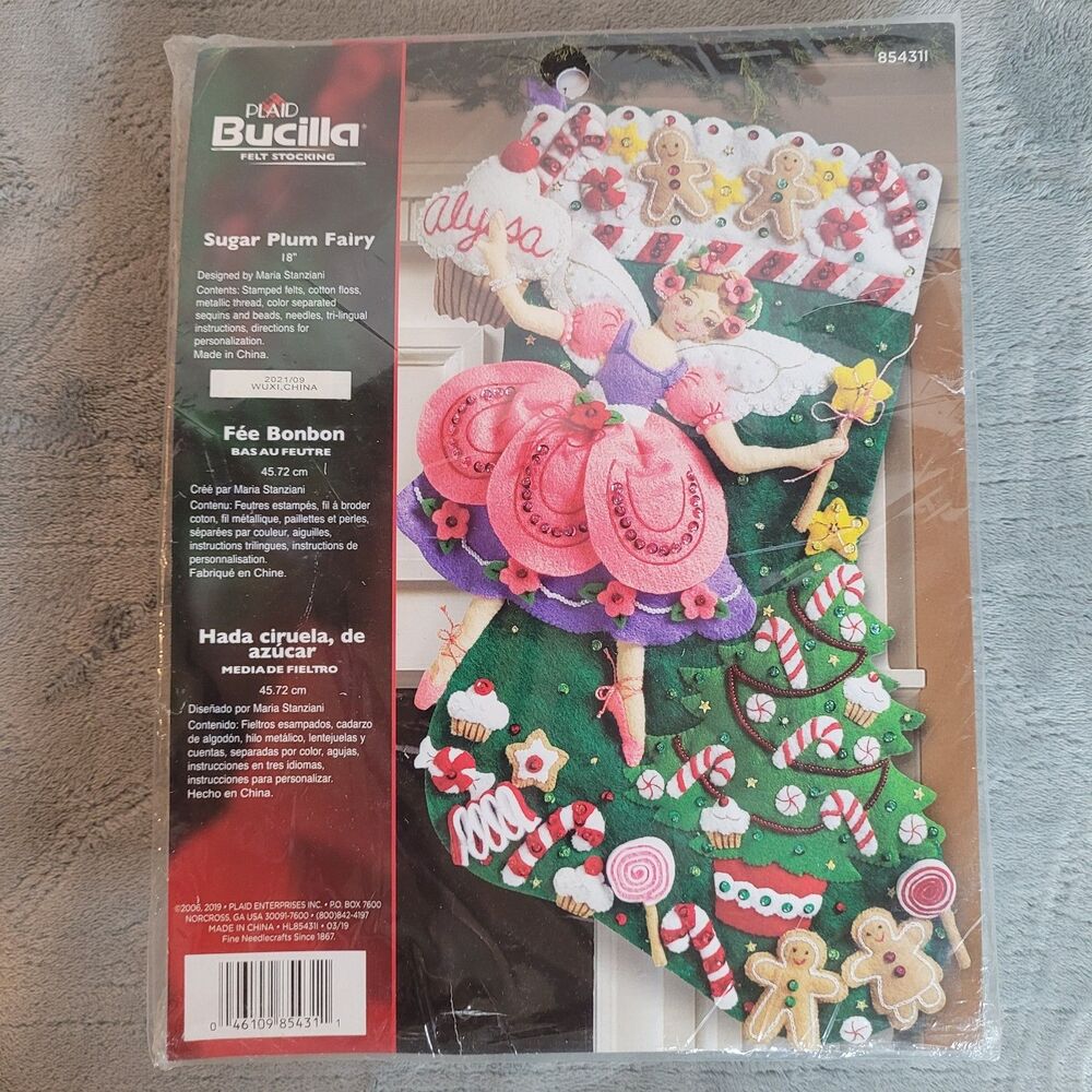 Bucilla Sugar Plum Fairy Felt Stocking Applique Kit 18" Ballerina Christmas~ NEW